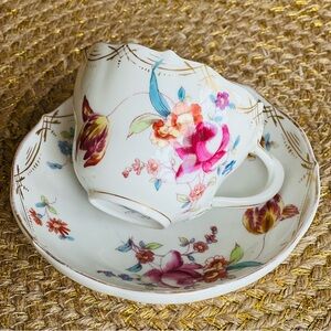 Meissen Dresden Flowers Cup & Saucer Set Crossed Swords